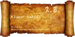 Kluger Balló névjegykártya